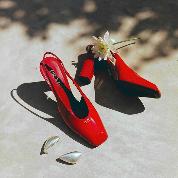 Prada Vibrant Red Slingback Heels - Picture 1 of 7